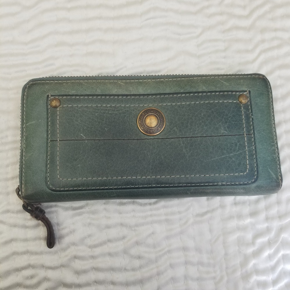 Dark Green Leather Coach wallet